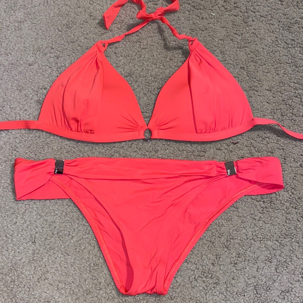 Coral bikini with silver detailing